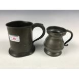 A 19th Century pewter tankard together with a Victorian baluster half-pint measure