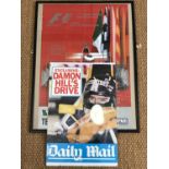 A Daily Mail Damon Hill poster together with a September 2000 Monza F1 Italian grand prix poster