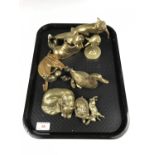 Sundry animal brass ware figurines including two foxes and a tortoise etc