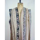 A late 19th / early 20th Century Zoroastrian Parsi sari in a cream self patterned faille, having a