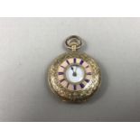 A late 19th Century lady's high carat yellow-metal cased fob watch, having a foliate engraved case