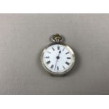 A Victorian silver cased fob watch, having a white enamelled face with Roman numerals, and an