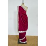 A late 19th / early 20th Century Zoroastrian Parsi gara sari of maroon silk faille with a