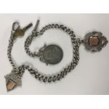 A Victorian silver watch chain, having three fobs including a pendant Boer War period ZAR 2 shilling