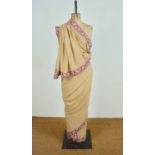 A late 19th / early 20th Century Zoroastrian Parsi sari of nude chiffon, having a kha-kha stitched