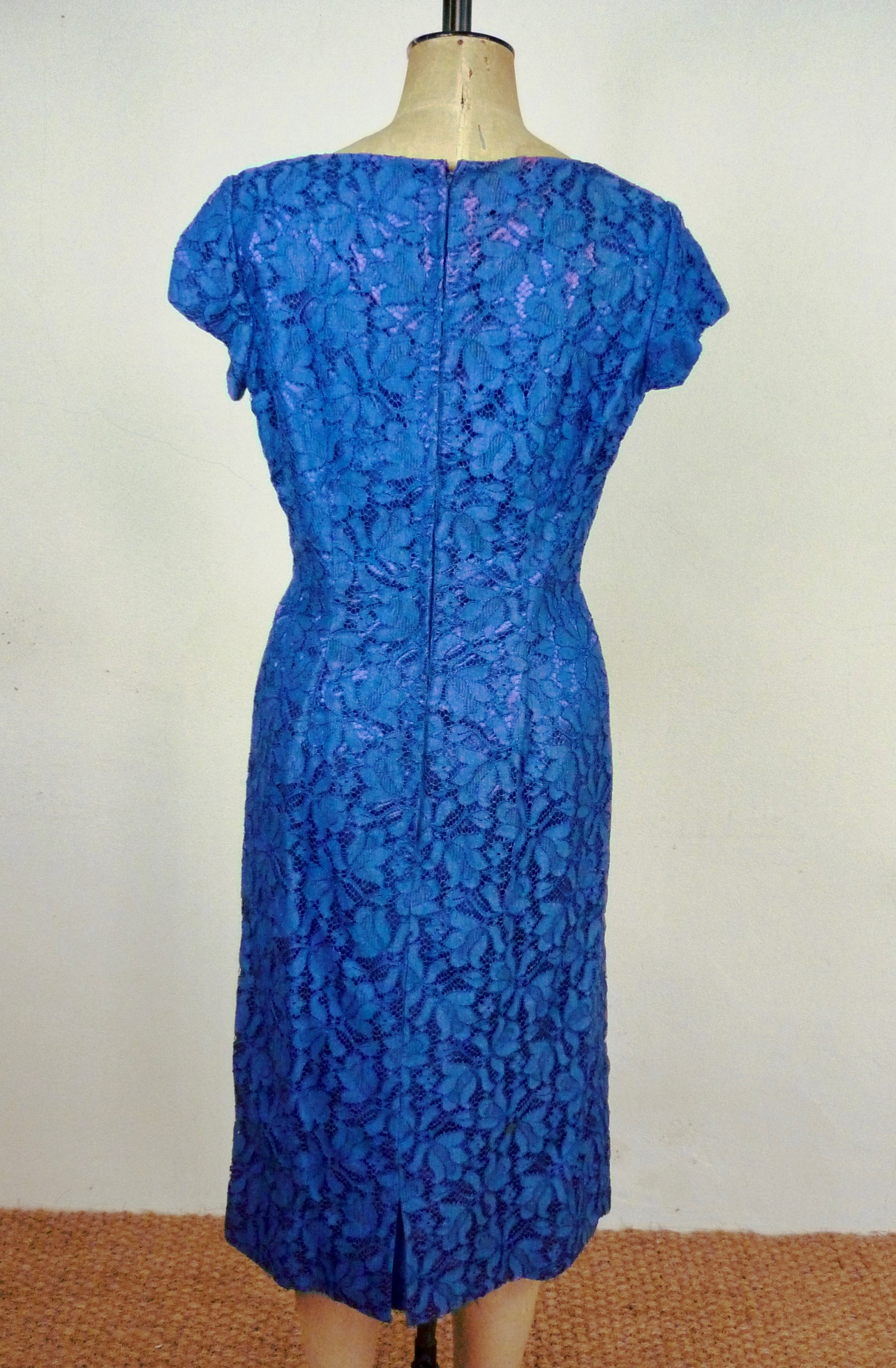 An early 1960s W. Lyons (Gowns) Ltd 'Lady in Black' range indigo blue two-piece lace wiggle dress - Image 2 of 7