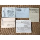 A number of sketches and a manuscript pen-and-ink map with key drawn by a 19th Century British