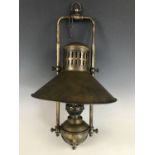 A brass pendant oil lamp, 53 cm