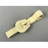 A 1940s Indian ivory bracelet, comprising rectangular plaques carved in a sunken relief depiction of