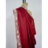 A late 19th / early 20th Century Zoroastrian Parsi gara sari having a maroon figured ground with a