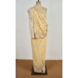 A late 19th / early 20th Century Zoroastrian Parsi sari of peach georgette with silver zardozi