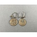"Republic of Camala 1 Tallar" gold "coins" mounted as pendant earrings, 2.1g