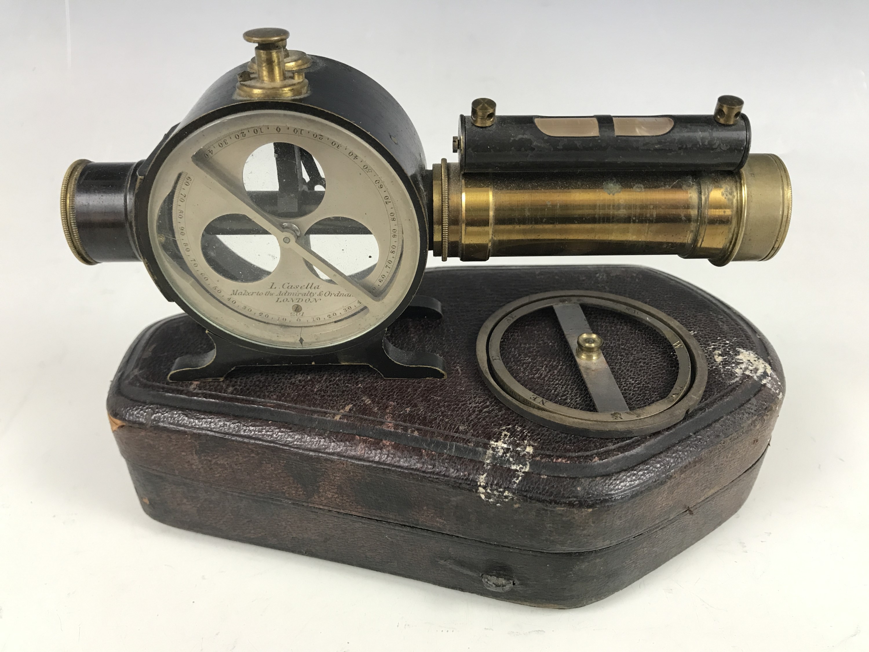 A Victorian pocket combination compass and level by L Cassella, Maker to the Admiralty and Ordnance,