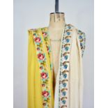 A mid 20th Century Zoroastrian Parsi sari and badan of mustard georgette having a kor / border of