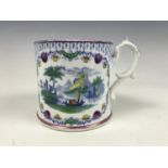 A Victorian pearlware christening cup, having blue and white transfer printed decoration