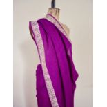 A late 19th / early 20th Century Zoroastrian Parsi gara sari of purple silk faille with a white