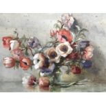 E. M. B. C [?] (19th Century) Still life study of anemones in a glass vase, watercolour and