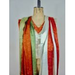 An early 20th Century Zoroastrian Parsi sari and badan of champagne raw silk with crimson