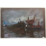 Frank Brangwyn RA RWS RBA (1867-1956) Busy harbour scene as depicted from the surface of the