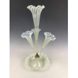 A Victorian vaseline glass epergne, 55 cm high