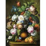 N*** Kinsky (20th Century) 17th Century vanitas type still life with flowers at full bloom and a