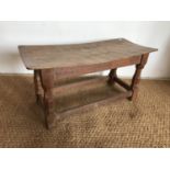 A Robert "Mouseman" Thompson (1876-1955) carved oak double stool / bench, 83 x 41 cm high