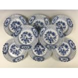 A late 19th Century Meissen Blue Onion pattern dessert service, comprising two dishes and eight