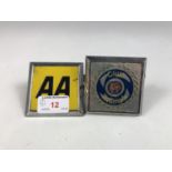 Triumph Club and AA car bumper badges