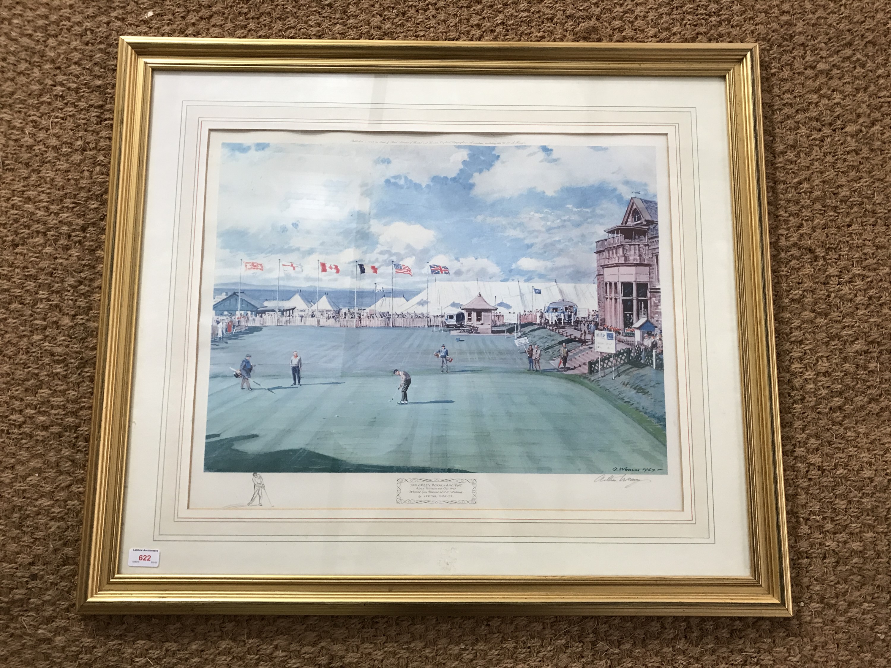 A large signed golf print by Arthur Weaver, "The 18th Green Royal and Ancient Alean tournament - Image 2 of 2