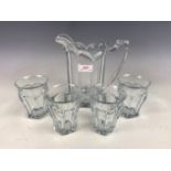 A 1920s pressed glass lemonade set, comprising a jug and four tumblers