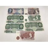 Seven Elizabeth II Bank of England notes ranging from Governors Beale to Page