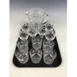 Six small crystal wine glasses together with crystal tumblers and a water jug etc