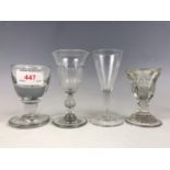 A George III drawn trumpet wine glass together with an early 19th century wine glass, a tavern