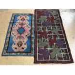 Two 1930s hooked wool rugs, 68 x 130 cm and 80 x 165 cm respectively