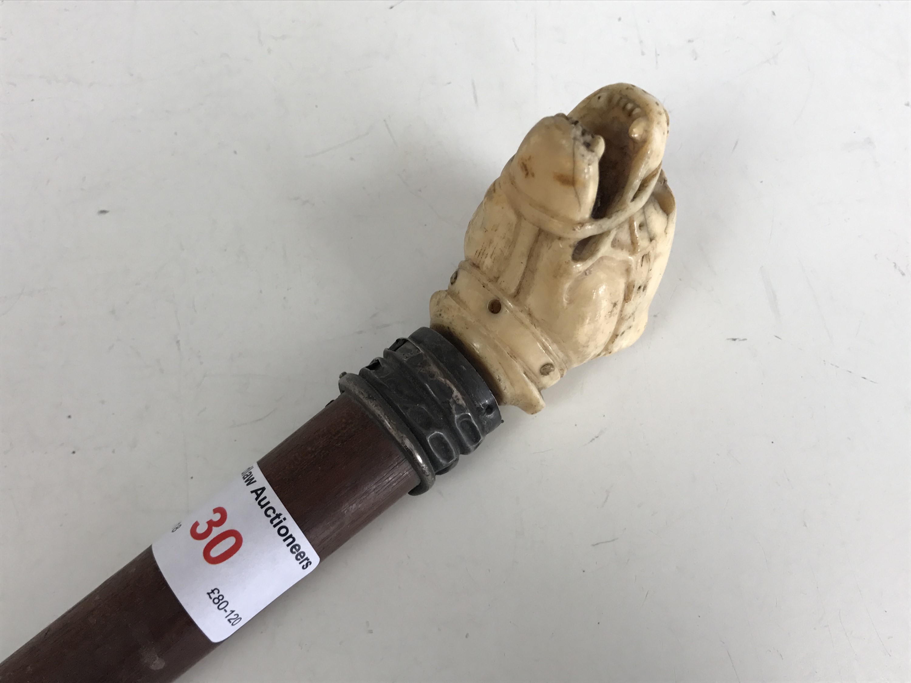 A Victorian walking cane with ivory pommel carved as a snarling dog's head - Image 2 of 3