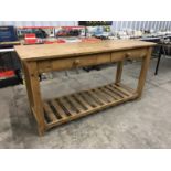 A Victorian style pine kitchen or scullery table, 176 x 60 x 97 cm