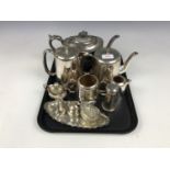 A quantity of electroplate including a four-piece tea set, a teapot and a cruet set etc.