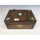 A walnut brass and ivory inlaid sewing / work box (a/f)