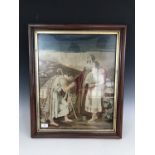 A Victorian gros-and petit-point needlework tapestry of a biblical scene framed under glass, 54 x 41