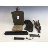 Sundry military kit including Bren and automatic pistol magazines, WWII first field dressing,