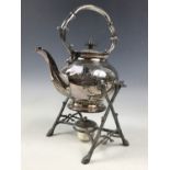 An electroplate spirit kettle and stand