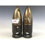 Two Second World War British Naval 2-inch Illuminating Rocket Flare noses