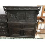 A joined oak court cupboard of diminutive statue, 17th century and later