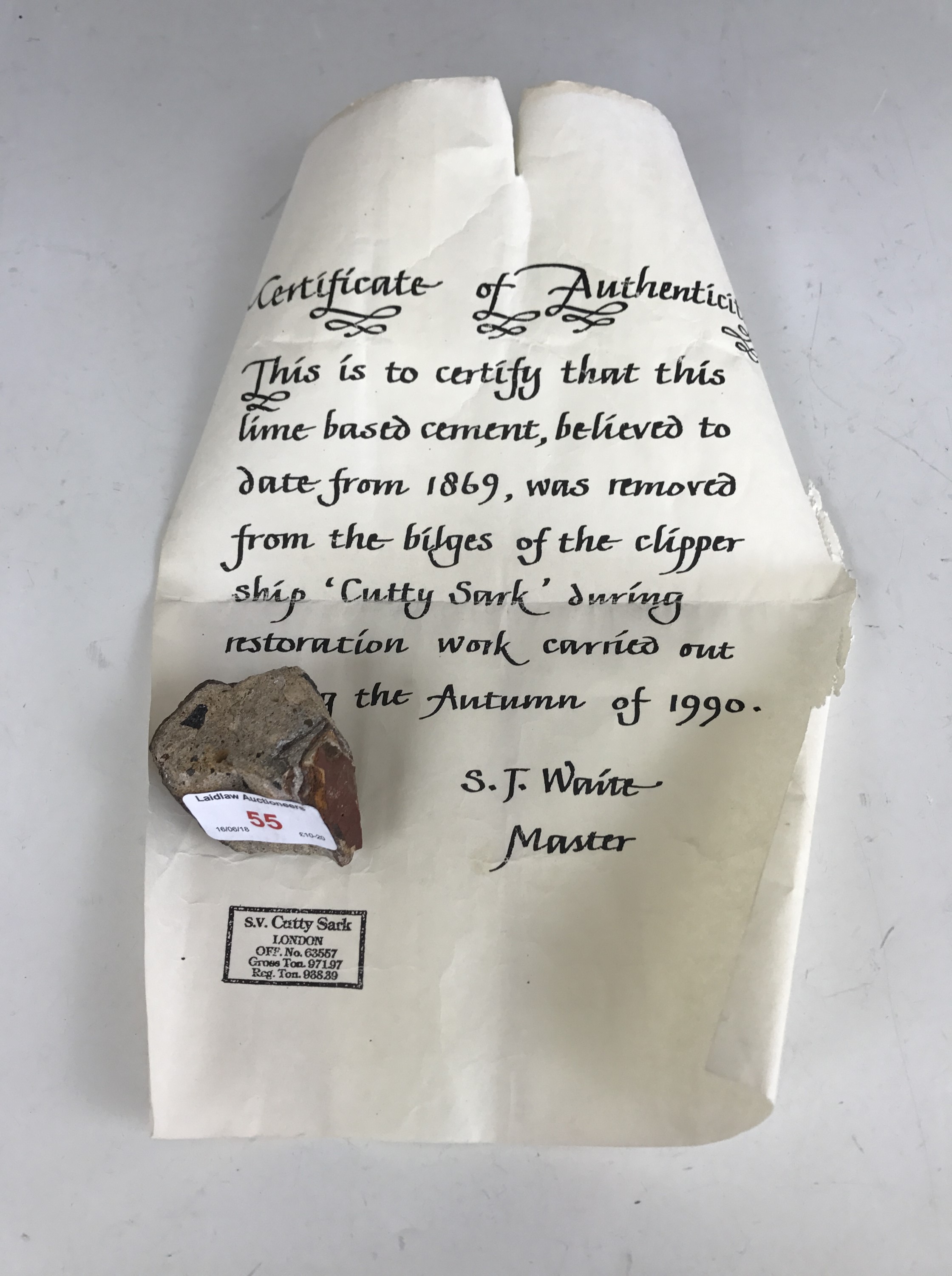 A fragment of ballast from the clipper ship Cutty Sark, recovered during 1990 restoration, with