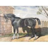 J*** Jackson (19th Century) False Alarm, study of a race horse outside his stable, pastel, framed