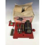 A boxed vintage Mamod SE3 twin cylinder super-heated steam engine