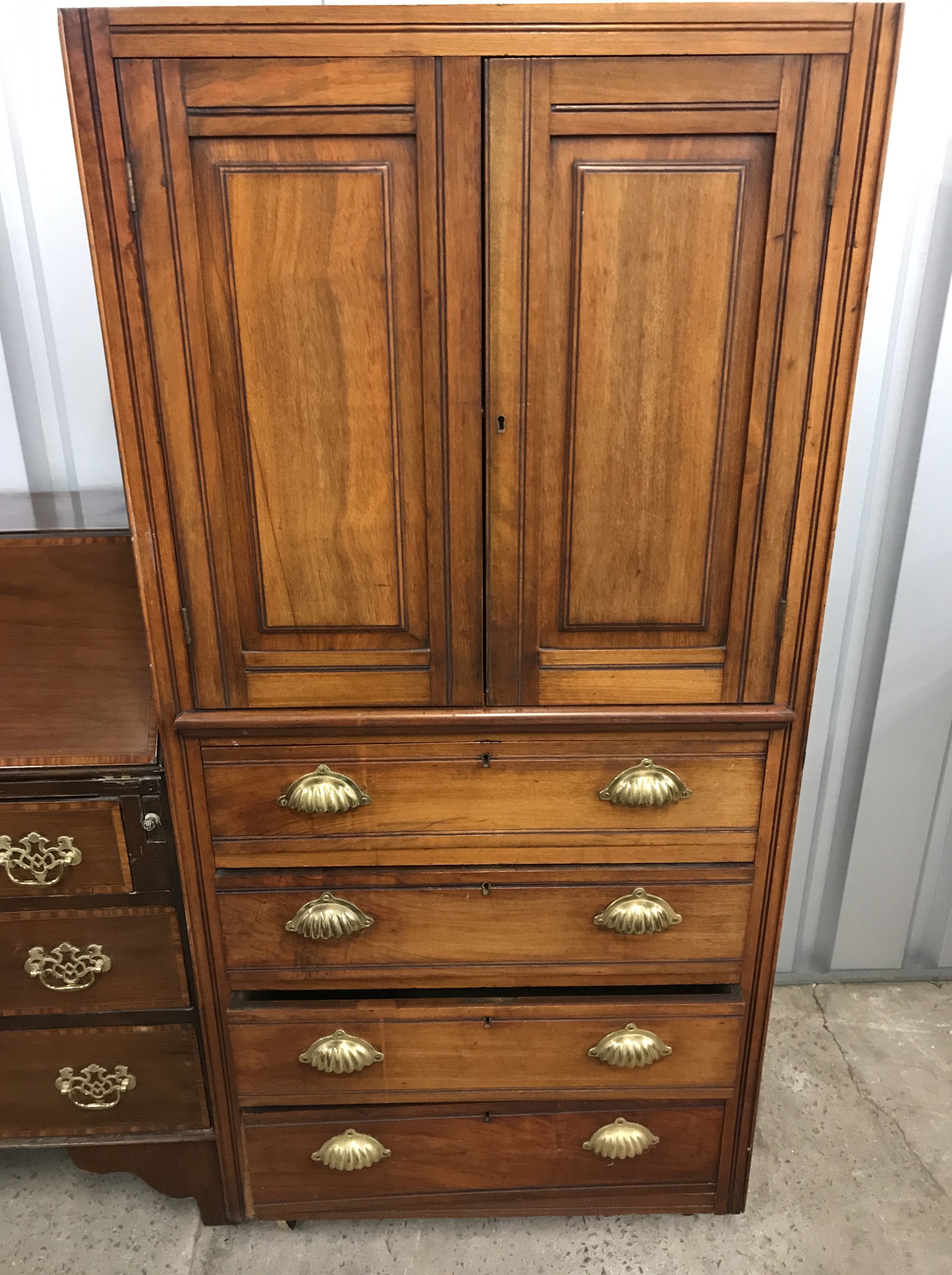 A Victorian walnut cabinet (a/f)