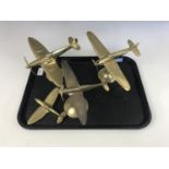 Four "trench art" brass model aeroplanes