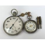 A Victorian silver-cased fob watch (a/f) together with an early 20th century nickel cased open faced