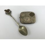 A 1924 Wembley Exhibition commemorative spoon, together with an electroplate coin case